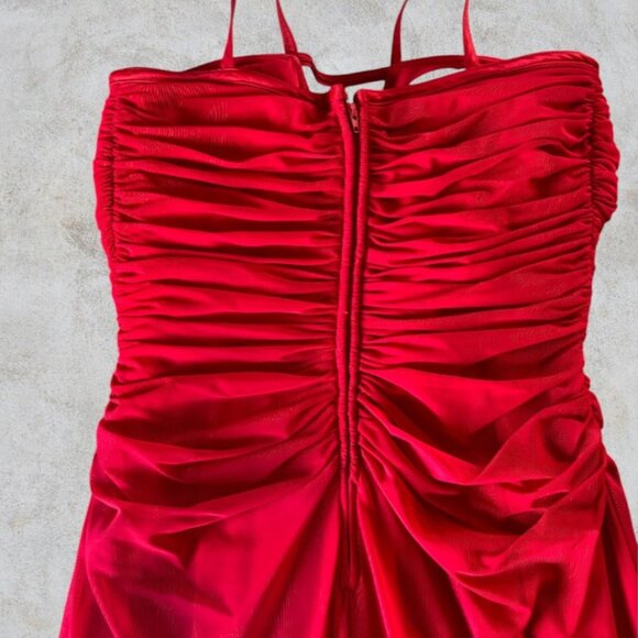 Tadashi Red Pleated Spaghetti Strap Gown - Picture 5 of 10
